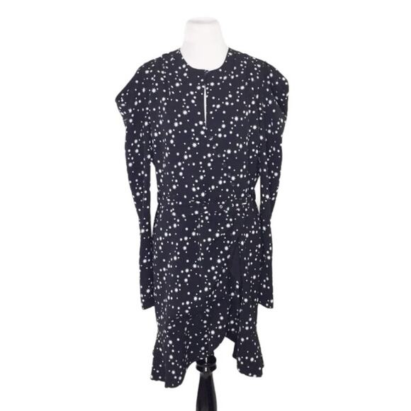 Jonathan Simkhai Star Print Puff Sleeve Wrap Mini Dress Black Size 12 - Picture 4 of 7